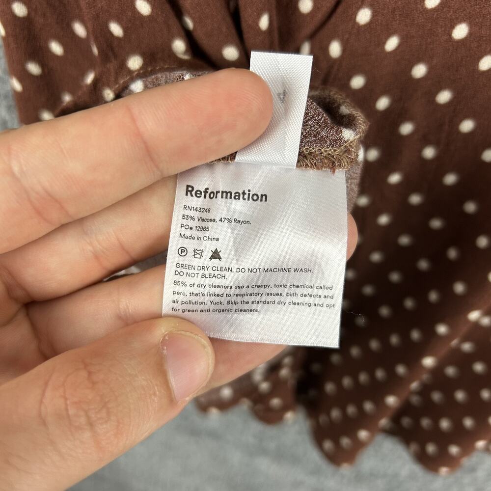 Reformation Skirt 4 Bea A Line Midi Skirt Polka Dot Brown Feminine Cottagecore - Picture 11 of 13